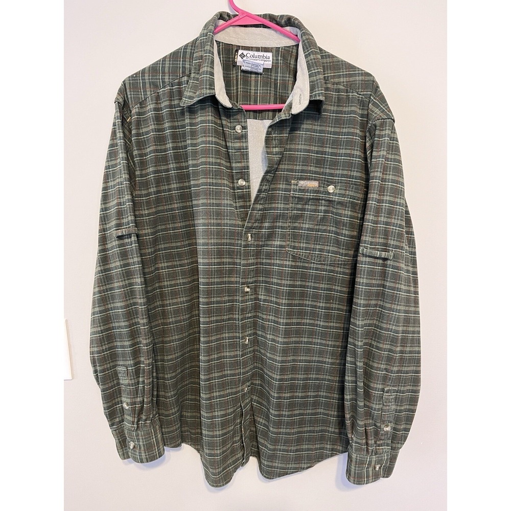 Columbia GRT Shirt Men's XL Rugged Ripstop Hiking Fishing Outdoor Green Plaid